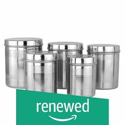 (Renewed) Amazon Brand - Solimo Stainless Steel Nested Containers Set, 5-Pieces, Silver