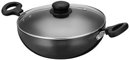 Amazon Brand - Solimo Hard Anodized Kadai, with Glass Lid, 24 cm, (Induction and Gas Compatible), Black