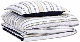 AmazonBasics Comforter Set, Twin/Twin XL, Blue and Tan Stripes, Microfiber, Ultra-Soft