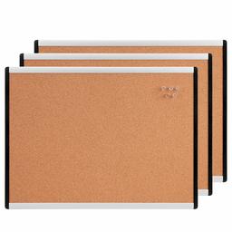 AmazonBasics Cork Board 43.2 cm x 58.4 cm, Aluminium/Plastic Frame, 3-Pack