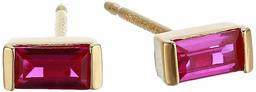 18K Yellow Gold Plated Sterling Silver Baguette Cut Created Ruby Stud Earrings