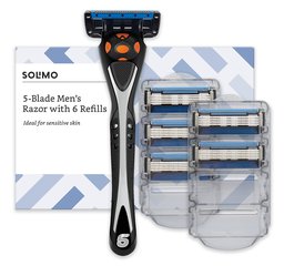 Marca Amazon- Solimo máquina de barbear de cinco folhas para homem com 6 peças de reposição