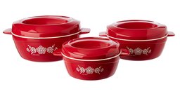 Amazon Brand - Solimo Regal Insulated Casseroles Set with Roti Basket, 3-Piece, Red