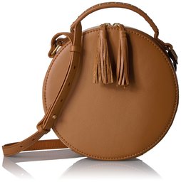 Amazon Brand – The Fix Hampton Crossbody bolsa de piel círculo, Hampton - Bolso bandolera de piel, Bronceado Havana, One Size