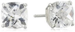 Amazon CollectionSterling Silver Cushion Checkerboard Cut Created White Sapphire Studs (6mm)