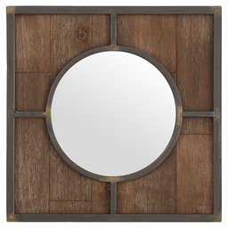 Amazon Brand – Stone & Beam Round Wood Quadrant Hanging Wall Mirror, 15 Inch Height, Dark Wood Finish