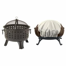 AmazonBasics 23.5 Inch Steel Lattice Fire Pit and Round Fire Pit Cover, Small