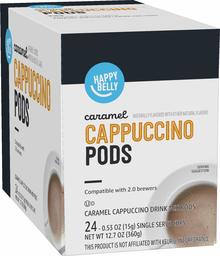 Amazon Brand - Happy Belly Cappuccino Coffee Pods Compatible with 2.0 K-Cup Brewers, Caramel Flavored, 24 Count