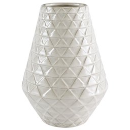 Amazon Brand – Stone & Beam Modern Farmhouse Triangle Pattern Stoneware Home Decor Flower Vase - 9 x 6.6 Inches, Ecru White