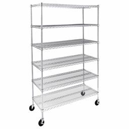 AmazonCommercial Heavy-Duty 6-Tier Steel Wire Shelving with Optional Wheels, NSF Certified, 48