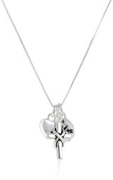 Sterling Silver Necklace with Compass, Cross, and Heart Pendants, 18