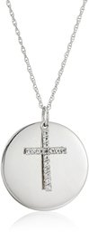 Sterling Silver White Topaz Cross Lord's Prayer Pendant Necklace