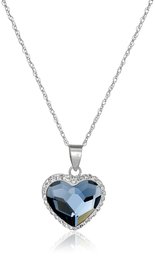 Sterling Silver Two Tone Heart Pendant Necklace 18 inch Made with Swarovski Elements, Sterling Silver, blue