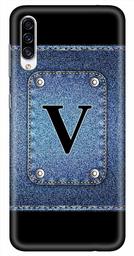 Amazon Brand - Solimo Designer Button Jeans Alphabet-V 3D Printed Hard Back Case Mobile Cover for Samsung Galaxy A30s