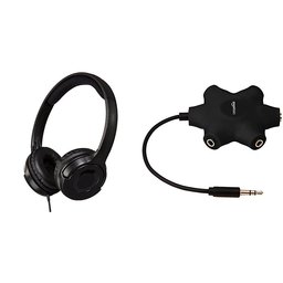 AmazonBasics Lightweight On-Ear Headphones - Black + AmazonBasics 5-Way Multi Headphone Splitter