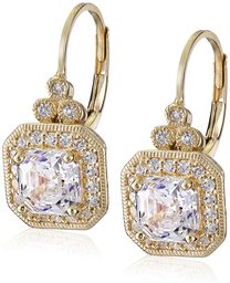 Yellow Gold Plated Sterling Silver Antique Drop Earrings set with Asscher Cut Swarovski Zirconia