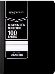 AmazonBasics Wide Ruled Composition Notebook, 100 Sheet, Solid Black, 12-Pack