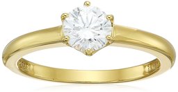 Yellow Gold Plated Sterling Silver Swarovski Zirconia Round Solitaire Ring, Size 6