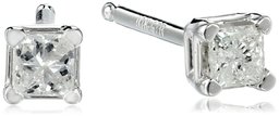 (white-gold, 0.13 carats) - 10k White Gold Princess Diamond Stud Earrings (J-K Colour, I2-I3 Clarity)