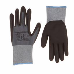 AmazonBasics Gants de travail avec revêtement nitrile micro mousse Doublure en fibre de Nylon Compatible avec écran tactile Gris Taille 7 S 24 paires