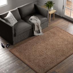 Amazon Brand – Stone & Beam Contemporary Floral Medallion Wool Area Rug, 5' x 8', Taupe on Brown