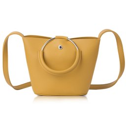 The Lovely Tote Co. Women's Ring Top Handle Small Bucket Crossbody Bag, Mustard