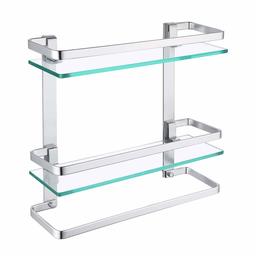 Eono Essentials A4127B Étagère murale en verre trempé rectangulaire à 2 niveaux avec barre porte-serviettes en aluminium anodisé, pour salle de bain et toilettes