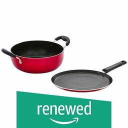 (Renewed) Amazon Brand - Solimo Non Stick Cookware Set (22cm Kadhai, 26cm Tawa, Induction and Gas Compatible)