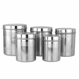 Amazon Brand - Solimo Stainless Steel Nested Containers Set, 5-Pieces, Silver