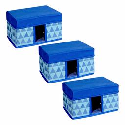 Amazon Brand - Solimo Printed Fabric Rectangular Storage Box, Small, Set of 3, Medical Blue