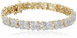 18k Yellow Gold Plated Sterling Silver Genuine Diamond Hearts Bracelet (1/10 cttw, I-J Color, I2-I3 Clarity), 7.25