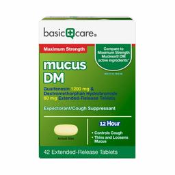 Basic Care Maximum Strength Mucus DM, Expectorant and Cough Suppressant, 42 Count