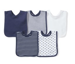 Moon and Back Baby Set of 5 Organic Reversible Bibs, Navy Sea, One Size