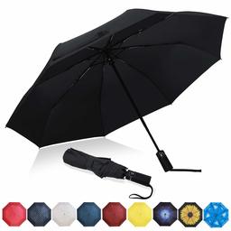 Eono by Amazon Compact Folding Umbrella, Windproof Travel Umbrella with Open-Close Mechanism, Teflon Coating, Reinforced Roof, Ergonomic Handle, Umbrella Bag, Black