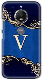 Amazon Brand - Solimo Designer Blue Pattern Alphabet-V 3D Printed Hard Back Case Mobile Cover for Motorola Moto E4 Plus