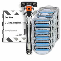 Solimo 3-Blade MotionSphere Razor for Men, Handle & 20 Cartridges (Cartridges fit Solimo Razor Handles only)