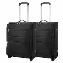 EONO Expandable 55x40x20cm to 55x40x23cm Lightweight Carry On Hand Cabin Luggage Suitcase with 2 Wheels, Maximum Size for Ryanair, Lufthansa, Norwegian, Vueling & Turkish Airlines, Set of 2, Black