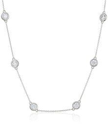 Platinum Plated Sterling Silver Station Necklace set with Swarovski Zirconia (5mm), 36