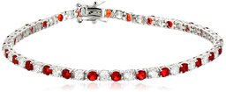 Sterling Silver Alternating Ruby and White Prong Set AAA Cubic Zirconia Tennis Bracelet, 7.5