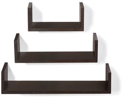 Amazon Brand - Solimo U-Shaped Floating Wall Shelf, Set of 3 (Matte Finish, Wenge)