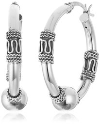 Amazon CollectionSterling Silver Balinese Beaded Hoop Earrings (29mm)