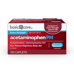 Basic Care Extra Strength Acetaminophen PM Caplets, 100 Count