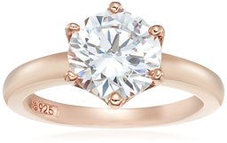 Rose Gold Sterling Silver Swarovski Zirconia Round Solitaire Ring, Size 7