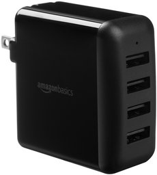 AmazonBasics, Cargador de Pared USB, 4 puertos, Negro