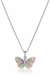 Collana con ciondolo a forma di farfalla, placcata in argento, 45,7 cm,Arcobaleno pastello,US 18 (EU 2XL - 3XL)