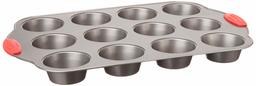 AmazonBasics Non-Stick 12-Cup Muffin Pan, Grey with Red Grips