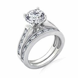 [Find] Amazon Collection Rhodium Plated Sterling Silver Cubic Zirconia Platinum nia Round bage ttokyu-bikkuzirukoniauxedyingusettoringu, Size 14 