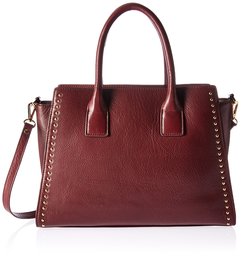 Amazon Brand - The Fix Audrey Medium Studded Leather Satchel with Top Zip, Wine