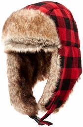 Amazon Essentials Trapper Hat with Faux Fur Cold-Weather-Hats, Red Buffalo Check, One Size