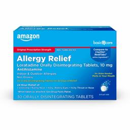 Amazon Basic Care Loratadine Orally Disintegrating Tablets, 10 mg, 24 Hour Allergy Tablets, 30 Count